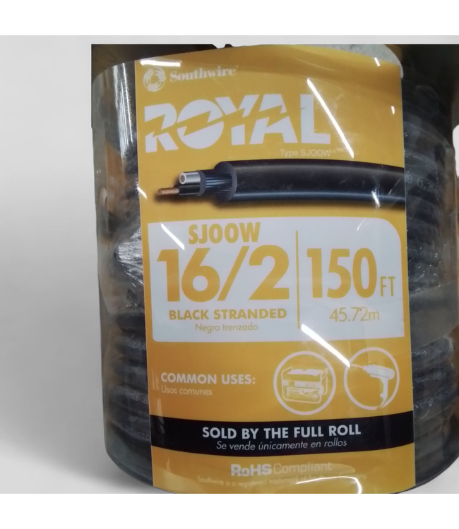 47513 Southwire 16/2 Black Stranded Cord - 150 ft