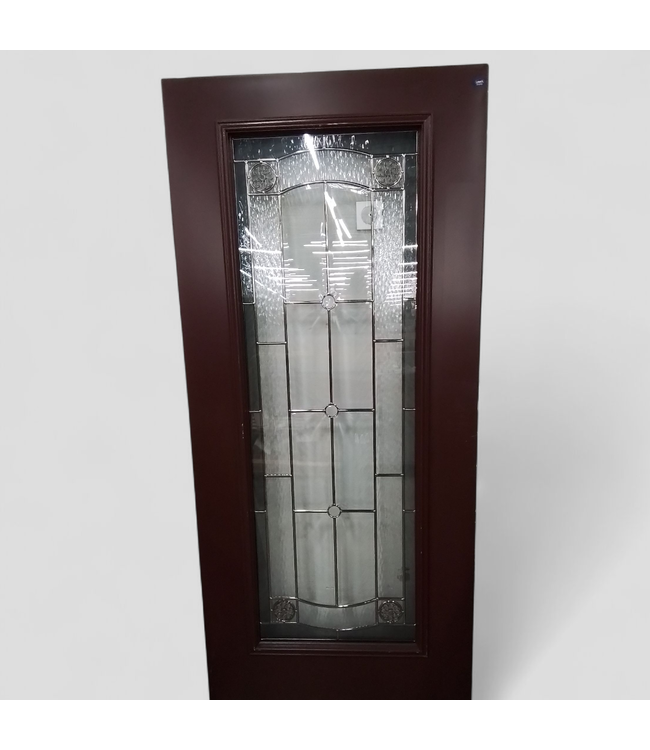 47693 Maroon Exterior Door with Decorative Glass 36"W