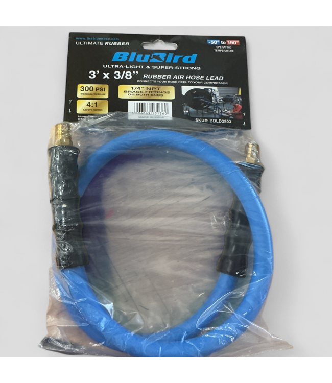 47836 Blue Bird Premium Rubber Air Hose Lead In 3' x 3/8"