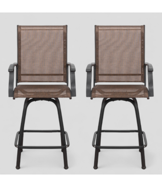 48070 Nuu Garden Brown Patio Swivel Bar Chairs Set of 2