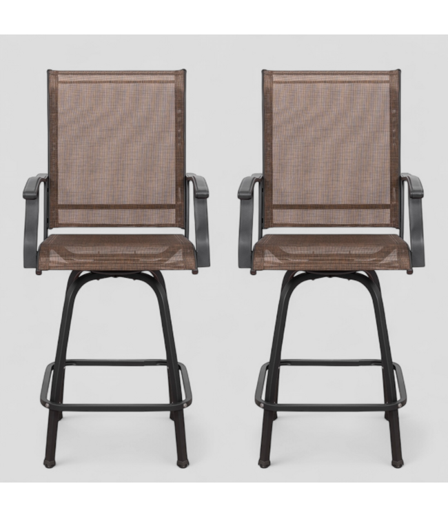 48070 Nuu Garden Brown Patio Swivel Bar Chairs Set of 2