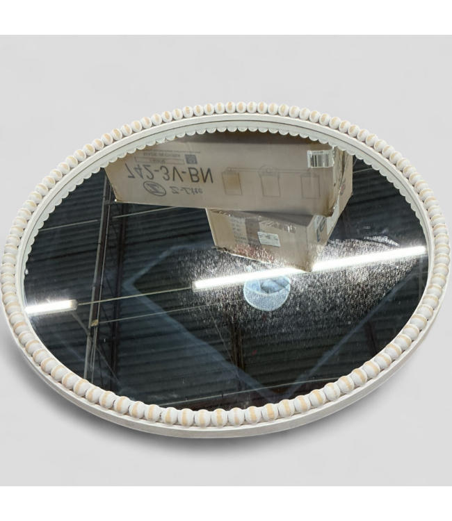 48522 Allen+Roth Round White Wash Framed Mirror 27.5"