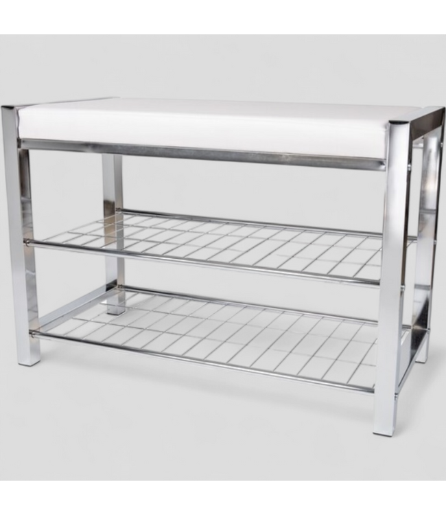 48525 Danya B. 2 Tier 8 Pair White Metal Shoe Rack