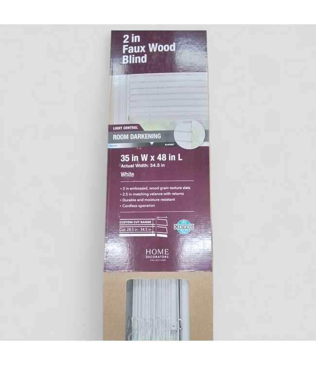48689 White Cordless Faux Wood Blinds 35"W x 64"L
