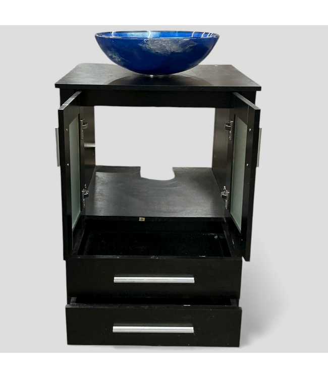 48703 Espresso Bathroom Vanity w/Marble Blue Vessel Sink