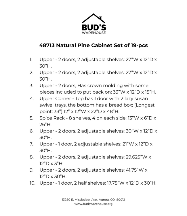 48713 Natural Pine Cabinet Set of 19-pcs