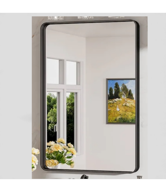 48742 Keonjinn Rectangle Matte Black Bathroom Wall Mirror