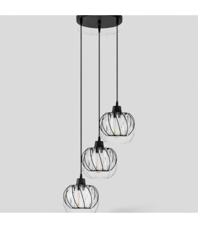 48780 Emeritpro 3-Light Black & Crystal Pendant Light