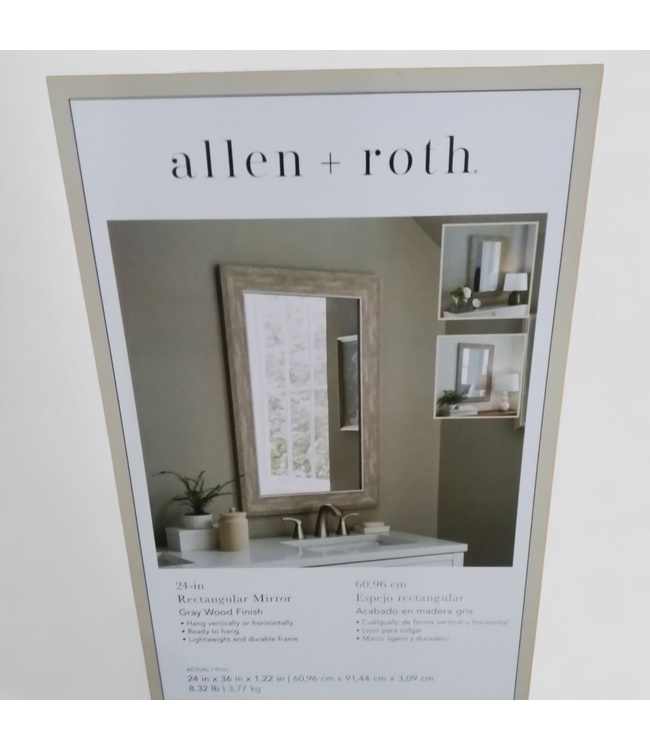 48846 allen + roth Wood Gray Framed Wall Mirror 24" x 36"