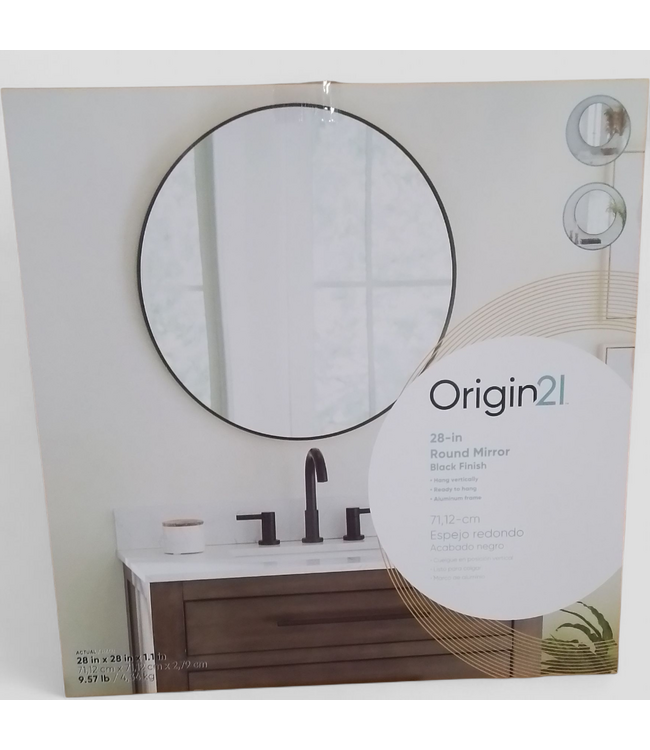48850 Origin 21 Round Black Framed Wall Mirror 28-in