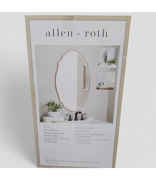 48851 allen + roth Oval Gold Beveled Wall Mirror 22"W x 34"H