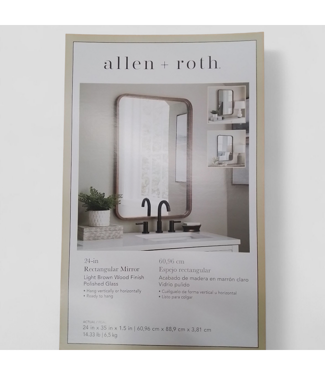 48852 allen + roth Light Brown Polished Wall Mirror 24"W x 35"H