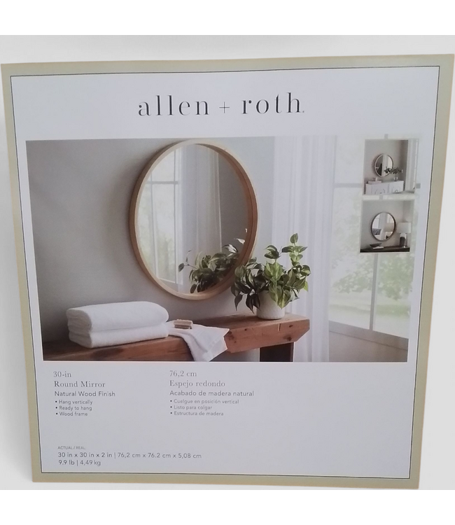 48856 allen + roth Natural Wood Framed Wall Mirror 30"W x 30"H