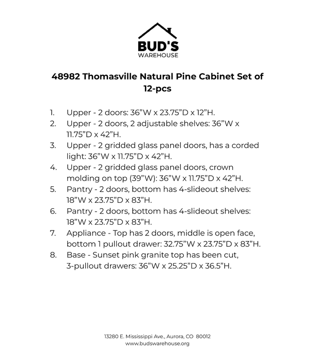 48982 Thomasville Natural Pine Cabinet Set of 12pcs