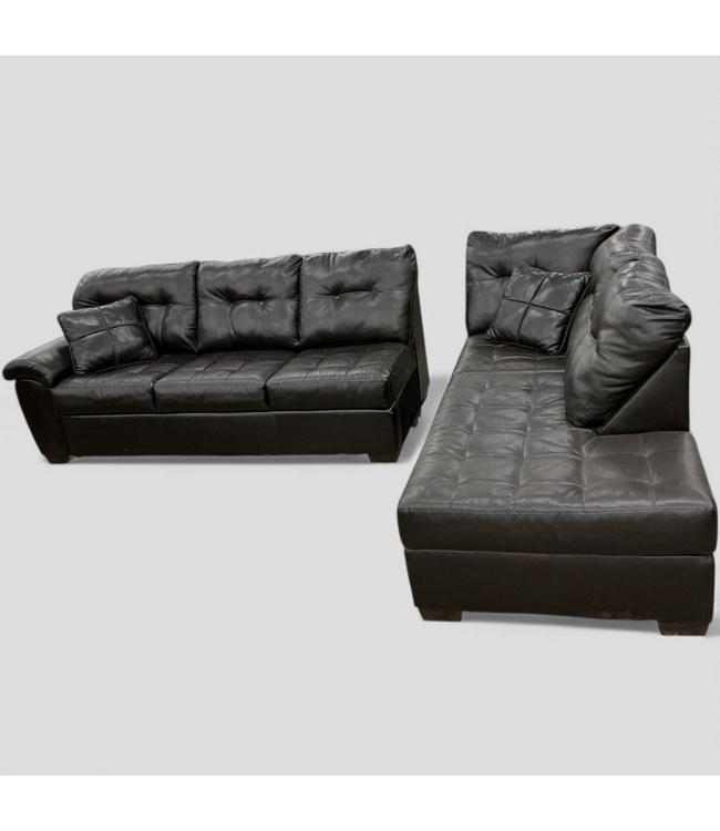 49057 2 Piece Sectional Sofa Dark Brown Faux Leather