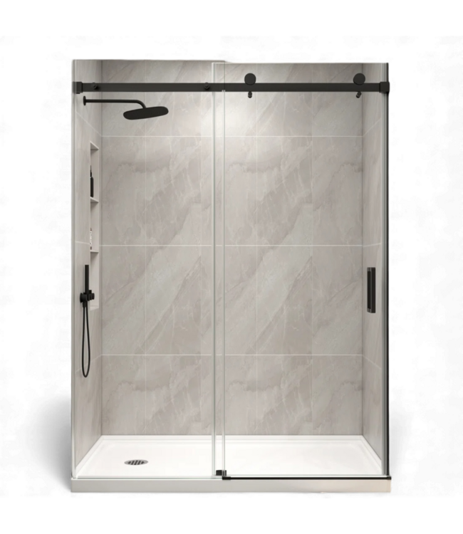 49082 Frameless Sliding Shower Door Matte Black 48"W x 70"H
