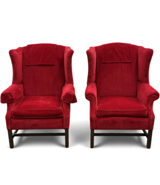 49159 Red Velvet Wingback Chairs Set of 2