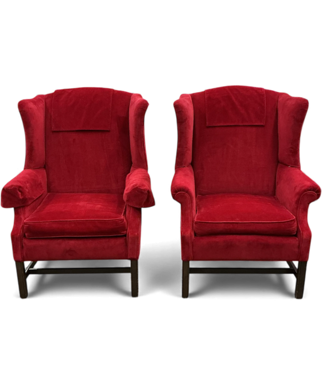 49159 Red Velvet Wingback Chairs Set of 2