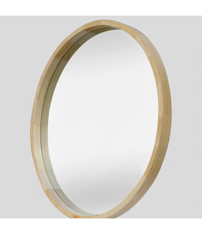 49342 Allen+Roth Round Natural Wood Framed Mirror