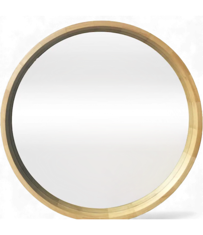 49342 Allen+Roth Round Natural Wood Framed Mirror