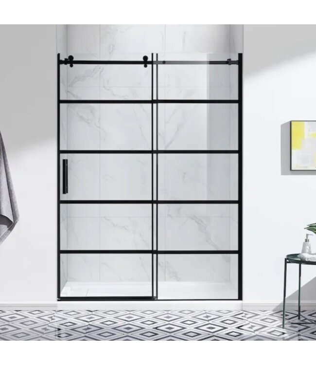 49365 Allen+Roth Matte Black Frameless Shower Door 76"H