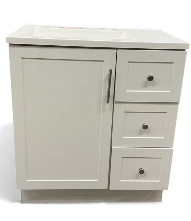49446 White Single Sink Bathroom Vanity w/Top 30"