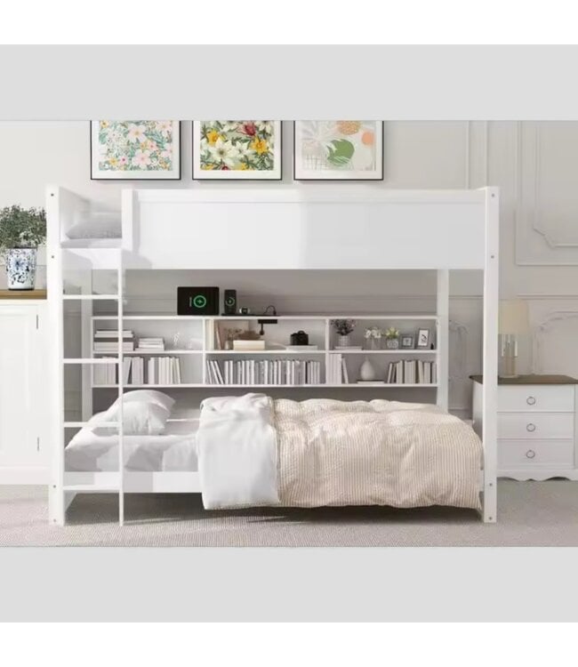 49442 White Wooden Queen over Queen Bunk Bed