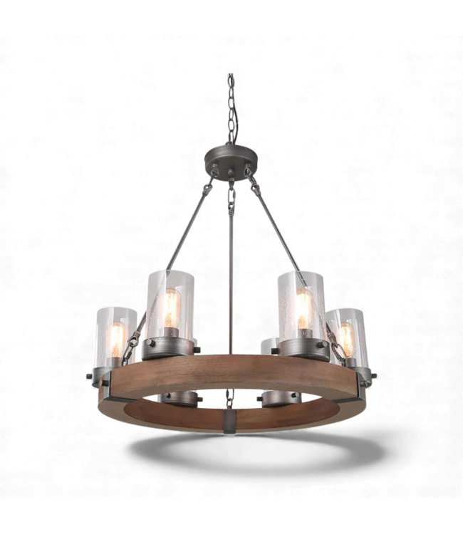 49464 Wagon Wheel Chandelier 6 -Light Brushed Gray