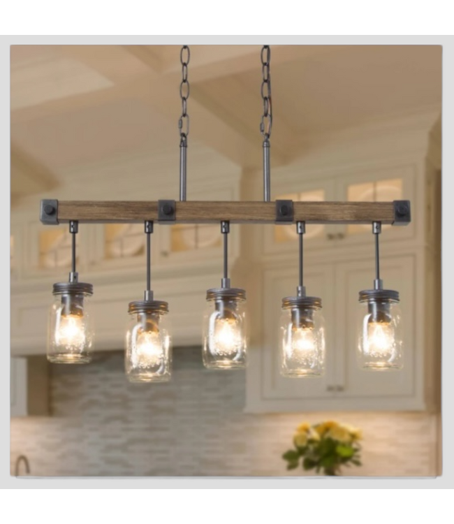 49525 Amthyis Farmhouse Mason Jar 5 Light Island Light