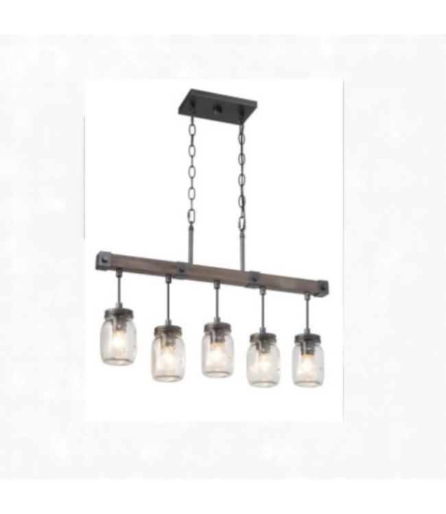 49525 Amthyis Farmhouse Mason Jar 5 Light Island Light