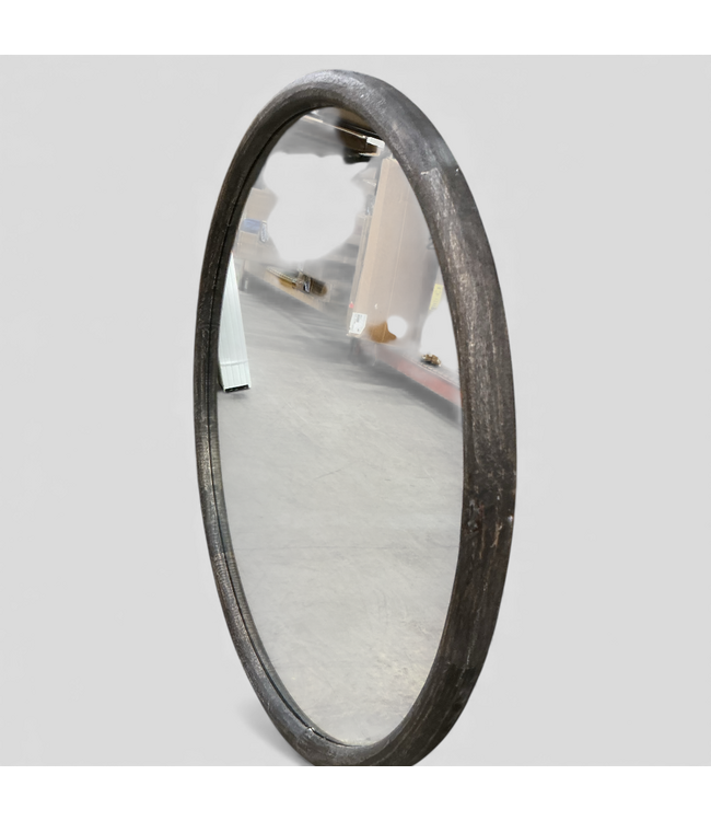 49674 Round Mirror With Rustic Wood-Like Frame 35"