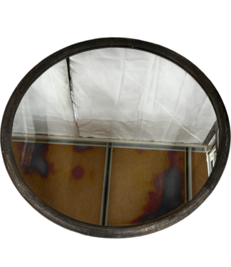 49674 Round Mirror With Rustic Wood-Like Frame 35"