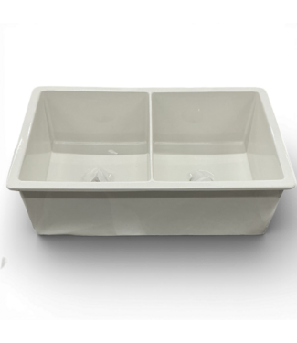 49703 White Ceramic Double Bowl Farmhouse Sink