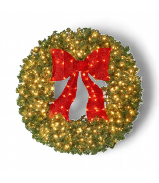 49790 Artificial Pre-Lit Fir Christmas Wreath with Red Bow
