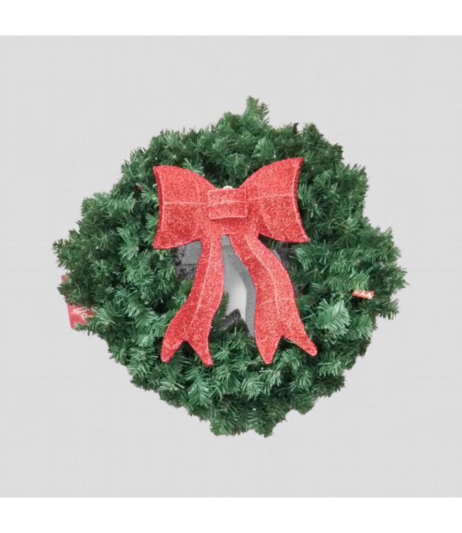 49790 Artificial Pre-Lit Fir Christmas Wreath with Red Bow