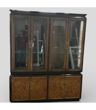 49865 Chinoiserie Burl Wood China Cabinet and Art Deco Buffet Table Set