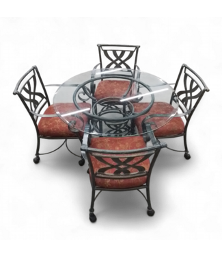 49890 Elegant 5-Piece Metal Dining Set with Glass Top