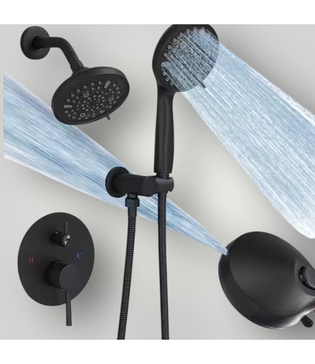 49974 Matte Black Rain Shower Faucet w/Handheld