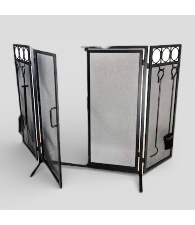 50112 Black 3-Panel Flat Twin Fireplace Screen 52"