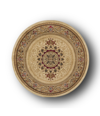 50434 Round Beige/Ivory Floral Rug 6' x 6'