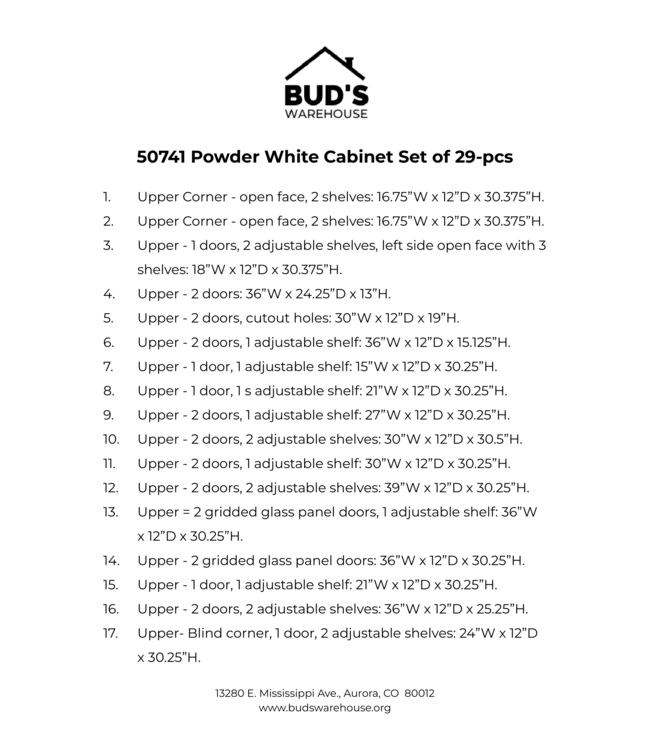 50741 Powder White Cabinet Set of 29-pcs