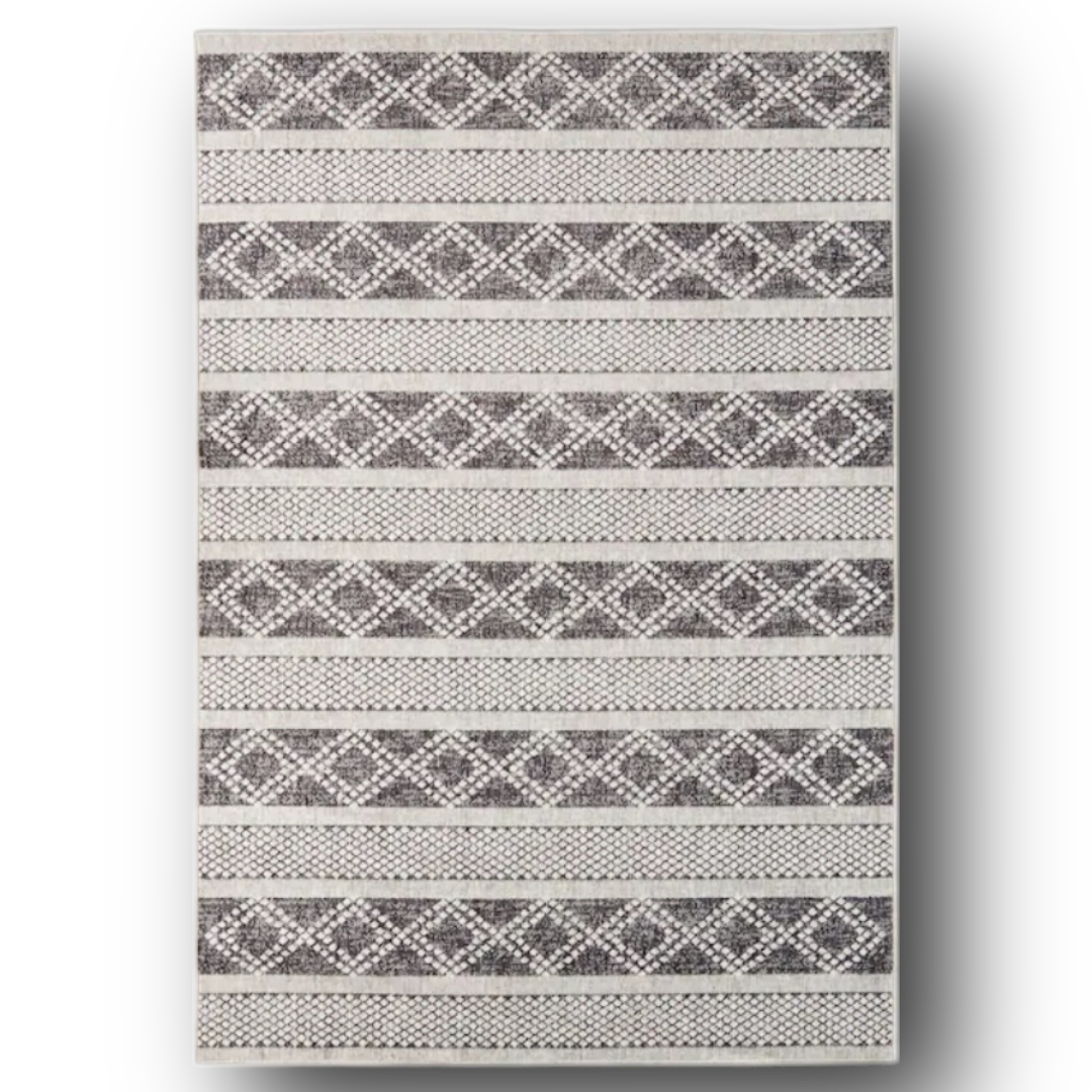 Grey Rectangle Pattern Rug 50779 Gray Indoor/Outdoor Rectangular Area Rug - Bud's Warehouse