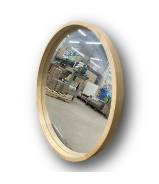 50876 Round Natural Wood Framed Wall Mirror