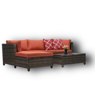 50887 Orange & Brown Wicker 3-pc Patio Sectional