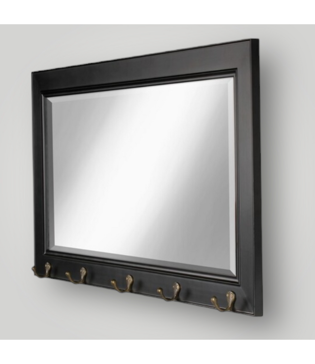 51131 Rectangle Black Beveled Wall Mirror With 5 Hooks