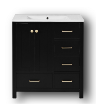 51164 Black Bathroom Vanity With Ceramic Top 30"