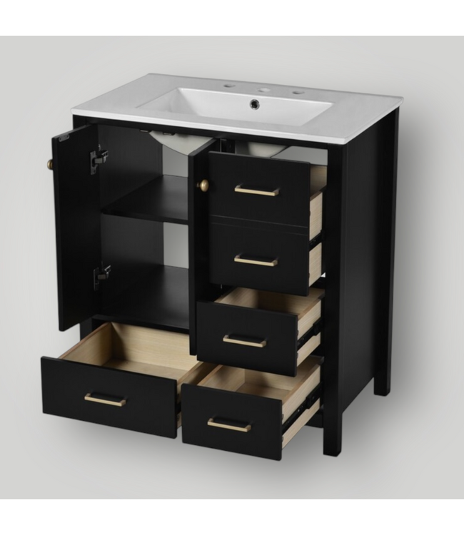 51164 Black Bathroom Vanity With Ceramic Top 30"