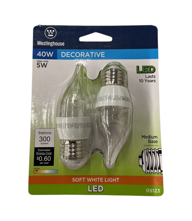 45065 40W Decorative LED Flame Tip Clear - 2 pack