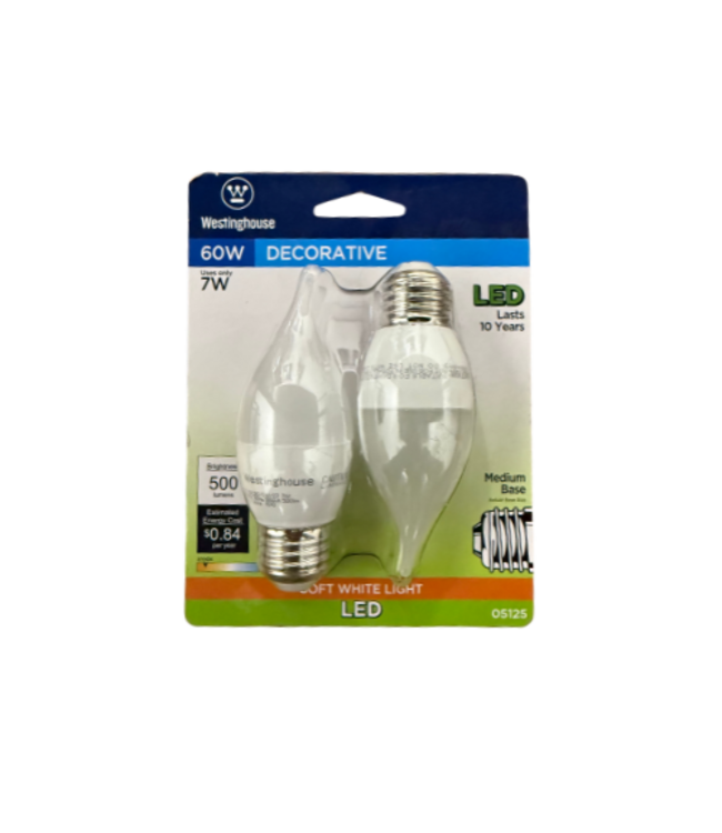45066 60W LED Flametip Lightbulb Clear - 2 pack