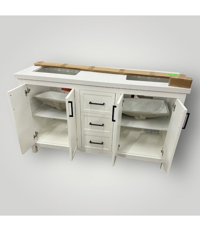 51373 Winter White Double Vanity w/Sink Top 61"W